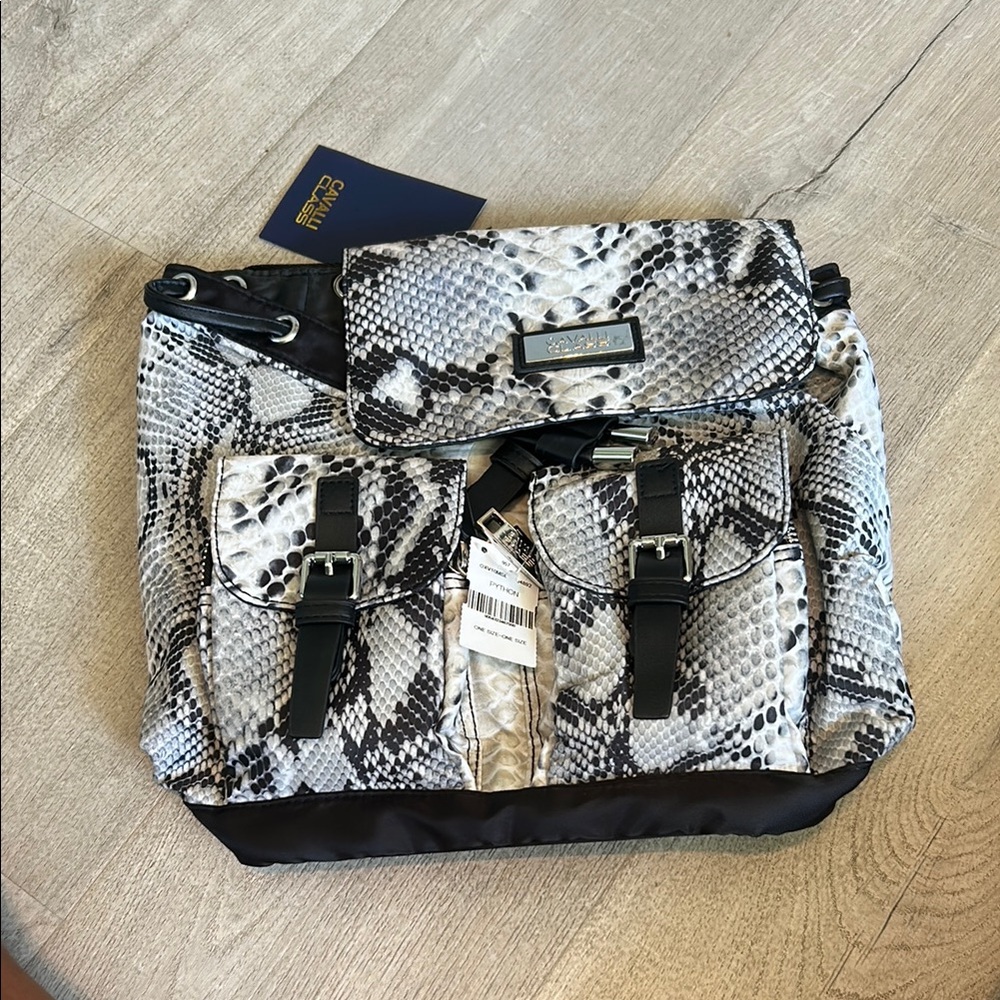 Cavalli Class Black and White Snakeskin Backpack